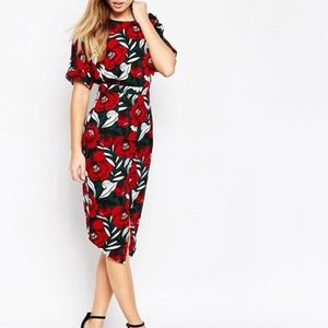 ASOS Spilt Front Floral Print Wiggle Dress